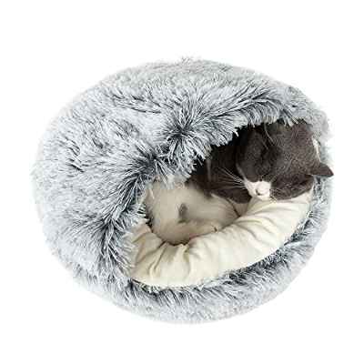 NIBESSER Cama para gatos mullida cueva suave 2 en 1, plegable, cueva de peluche para gatos y cachorros