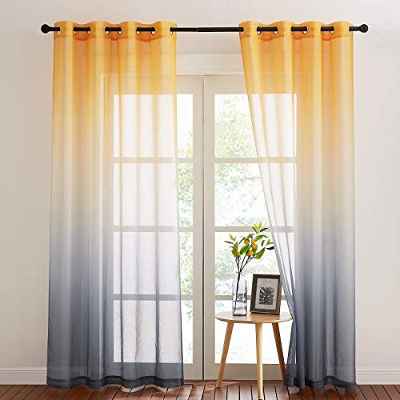 NICETOWN Cortinas Salón Moderno - Cortinas Degradada SemiTranslúcidas con Ojales para Habitación Niño Niña, 2 Piezas, 140 x 245 CM, Amarillo-Gris