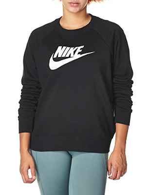 NIKE W NSW Essntl Crew FLC Camiseta de Manga Larga, Mujer, Black/(White), XS