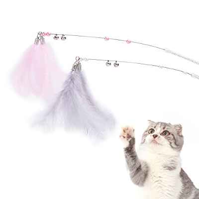 Nobleza-Palo de Burla para Gatos Juguete Pluma de Gato 2 Piezas,Pluma de Juguete para Gato,Juguete Interactivo con Plumas,Juguete Pluma de Gato Interactivo