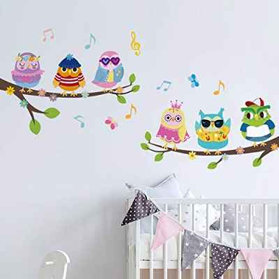 onetoze Pegatinas de Pared Infantil Búhos y Árbol Vinilos Decorativos Habitacion Niñas Bebés Infantiles Niños Guardería Dormitorio, 105x130cm