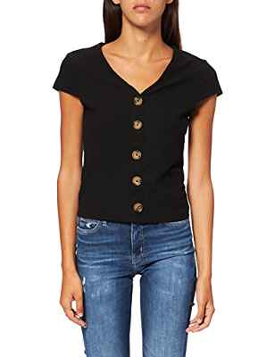 Only Onlnella S/s Button Top Jrs Camiseta sin Mangas, Negro (Black Black), Medium para Mujer