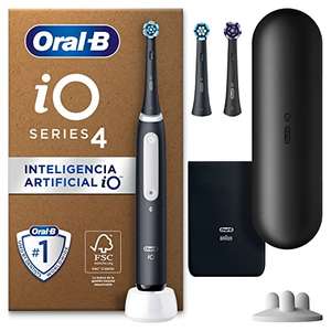 Oral-B iO 4 Cepillo de Dientes Eléctrico con Mango Recargable, 3 Cabezales y Estuche de Viaje, Diseñado por Braun - Negro