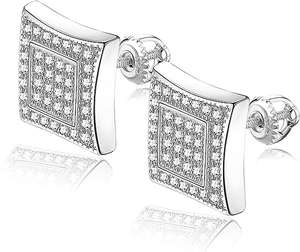 ORAZIO Pendientes de Tuerca de Plata de Ley 925 con Circonita Cúbica Pendientes Cuadrados Chapados en oro de 18 Quilates