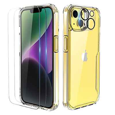 ORETECH [4-in-1] Funda para iPhone 14 Plus, con [2x Vidrio Cristal Templado, 1x Cámara Protector de Pantalla y Funda Transparente] Antichoque Anti-Arañazos Carcasa Bumper iPhone 14 Plus Case 6,7"Clara