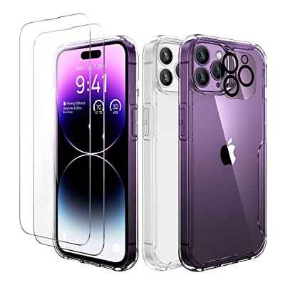 ORETECH [4-in-1] Funda para iPhone 14 Pro Max, con [2x Vidrio Cristal Templado, 1x Cámara Protector de Pantalla y Funda Transparente] Antichoque Anti-Arañazos Carcasa iPhone 14 Pro Max Case 6,7" Clara