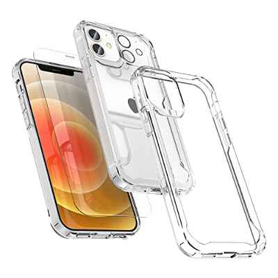 ORETECH Funda Transparente para iPhone 12 (6,1"), con [2 Piezas de Protectores de Pantalla][Vidrio Templado Protector de Lente de Cámara] Silicona Antichoque y Antigolpes Carcasa para iPhone 12,Clara