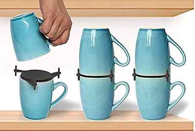 Organizador y almacenaje de tazas de café y té, Organizador de estante para armarios de cocina y despensa. (3 pcs Naranja)