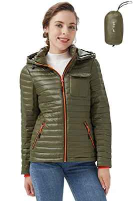 Orolay Chaqueta de Plumíferos para Mujer Ultraligera con Capucha Desmontable Abrigo de Invierno Acolchado Verde Small