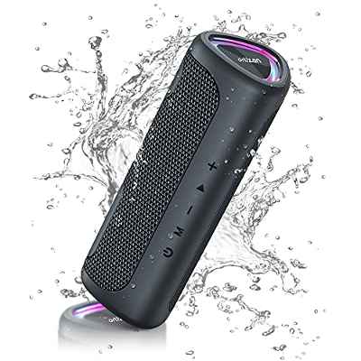 Ortizan Altavoz Portátil Inalámbrico Bluetooth, Sonido Envolvente de 360° con Extra Bass,Luces Led, Impermeable IPX7, Altavoz Bluetooth 5.0, Batería de 30H