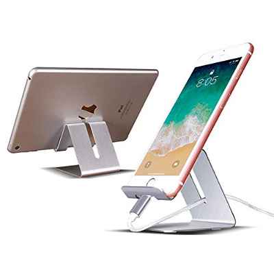 Ossky Soporte Teléfono Móvil Mesa,Teléfono Mesa Aluminio,Soporte Dock Base para iPhone 12 Pro MAX,Samsung, Huawei, y Otras Smartphones, Plata[Plata]