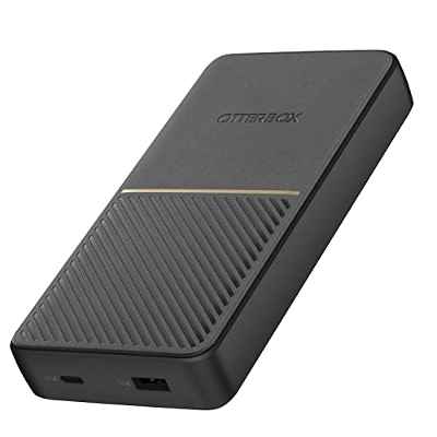 OtterBox Power Bank, Cargador carga rápida portátil de 20,000 mAh con puertos USB-A 18W y USB-C 18W, indicador de carga LED, Fino, de Diseño Duradero y resistente a caídas, Negro