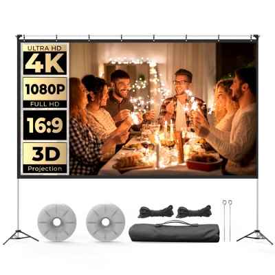 Pantalla Proyector con Soporte 120" - WEWATCH PS02 16:9 HD Pantalla de Proyector Plegable Resistente a Las Arrugas con Bolsa de Transporte - para Cine en casa, Viajes al Aire Libre