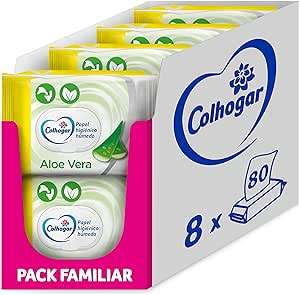 Paquete con 640 Toallitas Húmedas y Desechables Colhogar Aloe 8x80 - Papel Higiénico Húmedo Desechable con Extracto de Aloe Vera