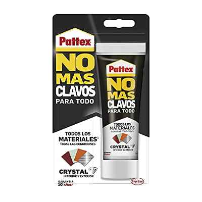 Pattex No Más Clavos Para Todo Crystal, adhesivo de montaje resistente a temperaturas extremas, pegamento fuerte en superficies húmedas, adhesivo transparente, 1 tubo x 90 g