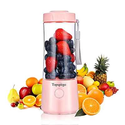 Pequeña Batidora De Mano ,400 ml Batidoras De Individuales Con 6 Cuchillas ，USB Mini Batidora Smoothies Portátil ，Bebé Batidos Bebidas DeportivasExprimidor（rosado）