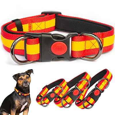 PerroViajero | Collar de Perro Bandera de España > Nylon Reflectante Acolchado de Neopreno Bloqueo de Seguridad (Grande 35-60cm)