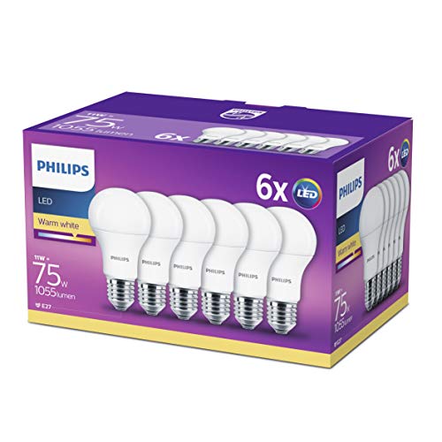 Philips 6 Bombillas LED 75W estándar E27 luz blanca cálida 230V