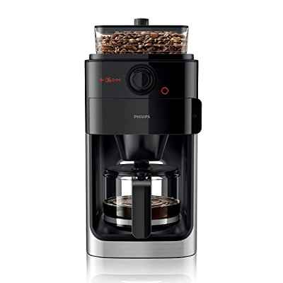 Philips Cafetera con Molinillo de Café - Jarra Cristal 1.2L, hasta 12 Tazas, Negro/Metal (HD7767/00)