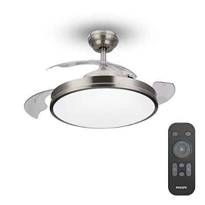 Philips Lighting Atlas - Ventilador de techo con luz LED y mando, 80W, luz blanca de cálida a fría (3000-5500K), diametro 480mm, color níquel