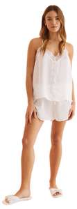 Pijama Women'secret. Corto, Botones, Satén, Blanco