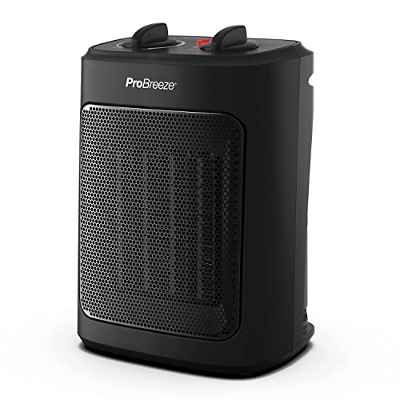 Pro Breeze Mini Calefactor Cerámico de 2000 W, 3 Niveles de Potencia y Modo Solo Ventilador - Para Casa, Oficina Escritorio, Dormitorio o Terraza - Negro