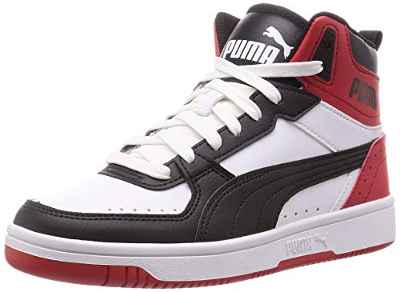 PUMA Rebound Joy, Zapatillas Unisex Adulto, Blanco White Black/High Risk Red, 44 EU