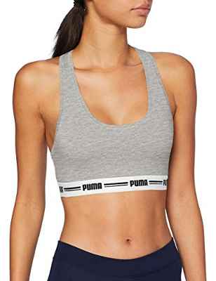 PUMA Women Racer Back Top 1P Hang Sujetador Deportivo, Grey Melange, M para Mujer