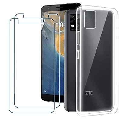 PZEMIN Carcasa para ZTE Blade A31 Funda + 2X Cristal Templado Membrana Película Protectora - Silicona Transparente Suave TPU Bumper Case Estuche Caso (5.45", Clear)