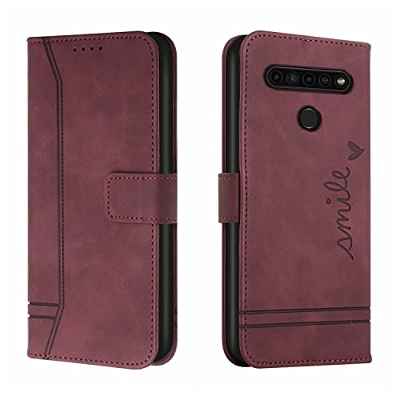 QIWEIQING Funda LG K41S / LG K51S con Tapa, Funda Movil LG K41S / LG K51S, Funda Libro LG K41S / LG K51S Carcasa Magnético Funda para LG K41S / LG K51S .Red Wine HX