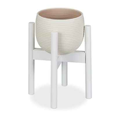 Relaxdays 10028822 Soporte Macetas, Pie para Plantas, hasta 32 cm, Patas Macetero, Ajustable, Bambú, 1 Ud, 35.5 cm, Blanco