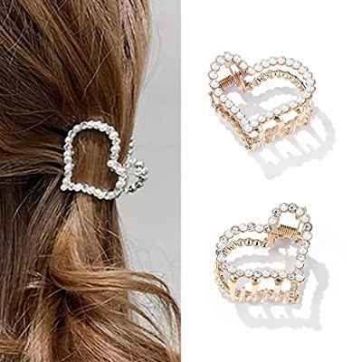 Runmi Pinzas de Pelo con Perlas 2 Piezas Pinzas Para el Pelo de Metal Antideslizante Pelo Accesorio Pinzas pinzas pelo de para Mujeres y Niñas
