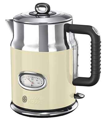 Russell Hobbs Retro - Hervidor de Agua Eléctrico (2400 W, 1,7l, Acero Inoxidable, Crema) - ref. 21672-70