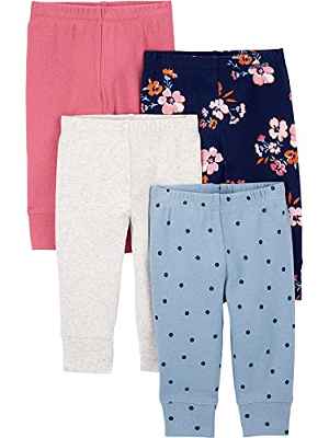 Simple Joys by Carter's 4-Pack Pant Pantaln, Rosa/Azul, Floral, 0 Meses, Pack de 4