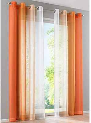 SIMPVALE Juegos de 2 Cortinas Gasa - degradados - Gasa Transparente Visillos - Ancho 140cm - Naranja con Blanco - Altura 245cm