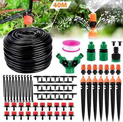 Sistema de riego de jardín, Emooqi 90 Pcs Goteros para Equipos de Riego Automático, Accesorios para Riego por Goteo Sistema de Riego DIY para Irrigación Riego para Jardín, Plantas de Patio - 40 M