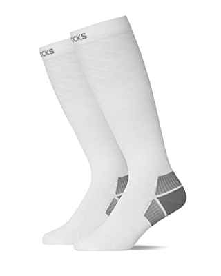 Snocks Calcetines de Compresion Hombre Medias Compresión Pack de 1 Blanco Calcetines de Compresión de Running para Hombre Tamaño 47-50 Deporte,Vuelos y Trombosis, Médicos