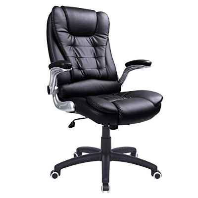 SONGMICS Silla de Oficina con Respaldo Alto, Reposacabezas y cojín engrosados, Apoyabrazos abatibles, Silla ejecutiva ergonómica, Negro OBG51B