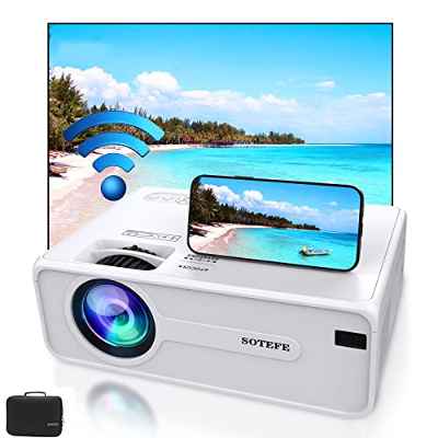 SOTEFE® WiFi Proyector - Mini Video Proyector portátil - 6000 Lúmenes Proyector Full HD 1080P Conectar TV-Box iPhone, Samsung, Huawei Smartphone iOS, Android, PS5, HDMI, USB, VGA, AV Audio+Maletín