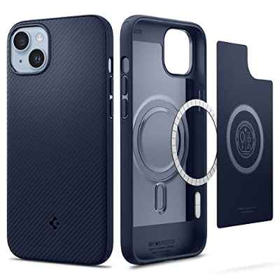 Spigen Funda Magnética mag Armor MagFit Compatible con iPhone 14 MagSafe - Azul Marino