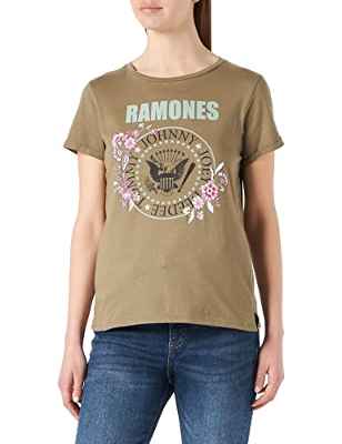 Springfield Camiseta de Manga Corta Ramones, Kaki Oscuro, M para Mujer