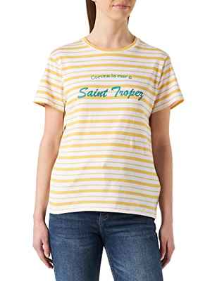 Springfield Camiseta Manga Corta Rayas, Amarillo/Off White, S para Mujer