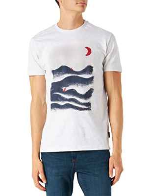 Springfield Camiseta Paisaje Olas para Hombre, Gris Claro/Plata, S