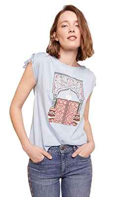 Springfield Camiseta Puerta Ethnic para Mujer, Azul Claro, S