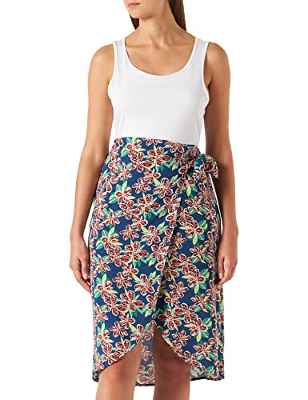 Springfield Falda Midi Pareo, Falda Mujer, Multicolor (Estampado Fondo Blanco), 38