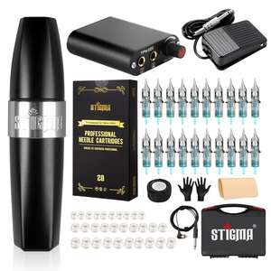 STIGMA Kit de Tatuaje Completo Máquina de Tatuaje negra Rotativa con 20 Cartuchos de Tatuaje Premium