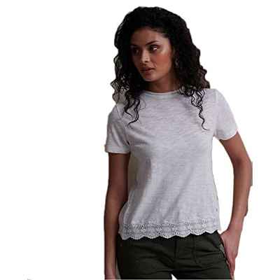 Superdry Lace Mix tee Camiseta, Blanco (Chalk White Fu4), L (Talla del Fabricante:14) para Mujer