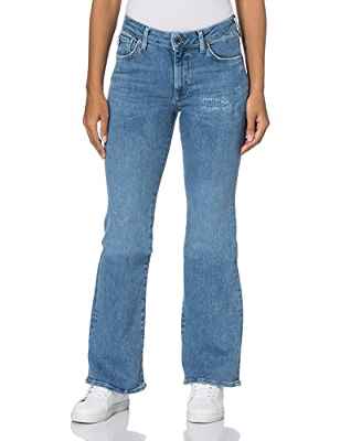 Superdry Rise Slim Flare Pantalones, Mid Indiaigo Destroy, 26W / 33L para Mujer