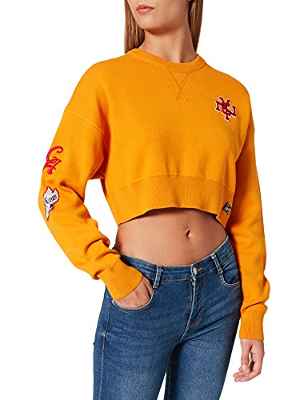 Superdry Varsity Crop Cotton Crew Jumper Sudadera, Track Gold, XS para Mujer