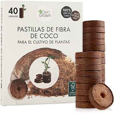 Sustrato de fibra de coco con nutrientes – 40 unidades de substrato deshidratado de fibra de coco para plantas, macetas, huerto y semilleros, sin turba – Tierra de coco para huerto urbano OwnGrown